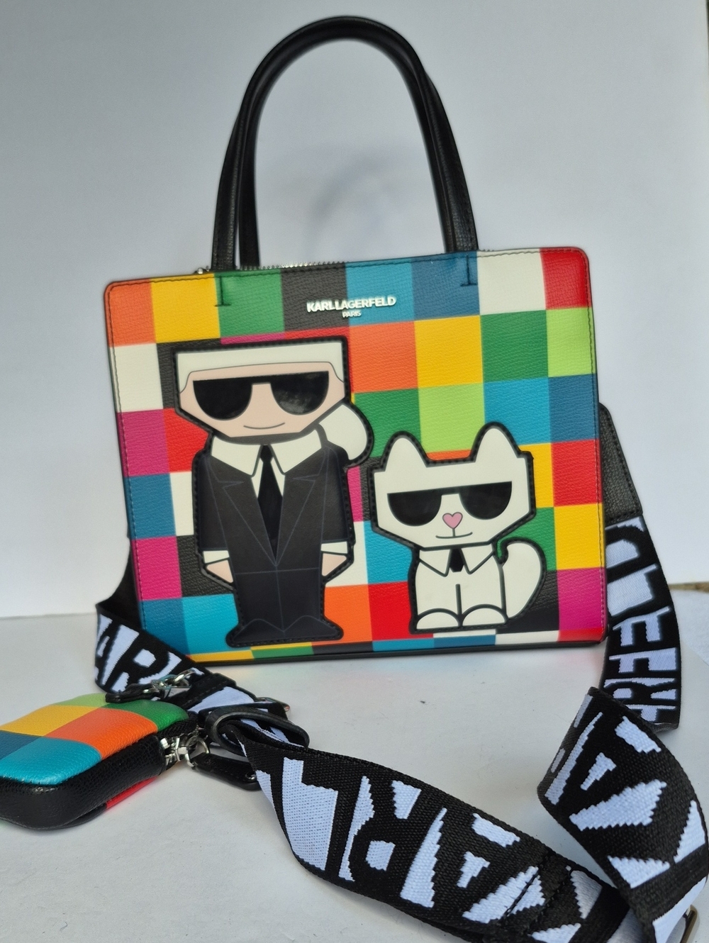 NWT Karl Lagerfeld Paris Maybelle Checkered Choupette Crossbody Bag